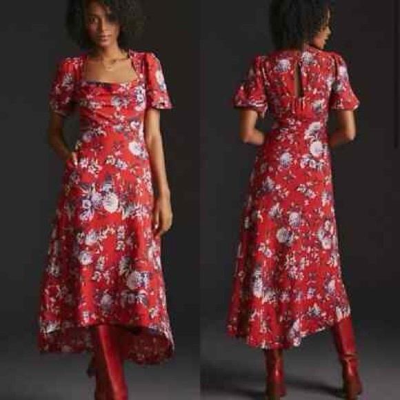 NWT Anthropologie Maeve Red Floral Dress - Picture 1 of 9